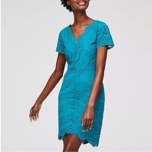 4 for $40 SALE! Loft Lace V Neck Sheath Dress, Pure Jade, Size 8